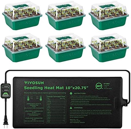 Bandejas de partida de sementes de 6 pacote VivoSun com tapete de calor de mudas de 10 x20,75, controlador de temperatura de exibição digital dupla auto-ajustada, kit de partida de 72 células com cúpula de umidade, bandejas de propagação reutilizáveis