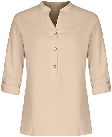 Narhbrg Women / Camisetas de tee de pescoço, feminino de linhagem de moda feminina Rolição de botão de capa casual casual henley blusa camiseta