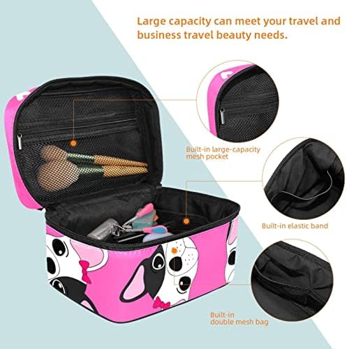 Organizador de bolsa de maquiagem de viagem Yoyoamoy, bolsa de armazenamento de higiene pessoal à prova d'água com alça, bolsa de maquiagem grande para meninas adolescentes cachorros sem costura no rosa