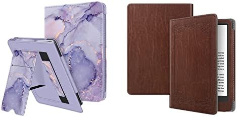 Fintie Case for All -New Kindle - Lilac Marble PU Stand Stand Stand com slot para cartas e cinta de mão + estojo de choque de estilo de livro marrom vintage