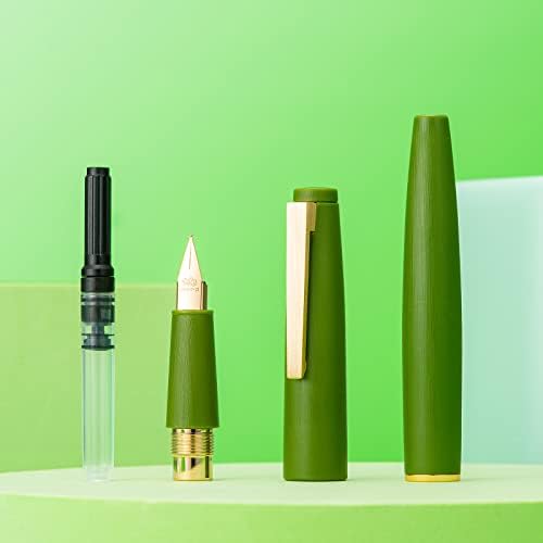 Jinhao 80 caneta -tinteira escovada de fibra verde de abacate, ponta de ouro Iridium Ultra Fine com conversor de tinta, design clássico de escrita suave