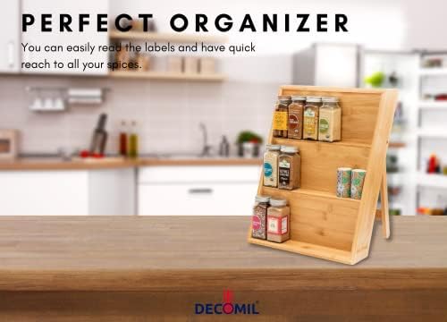 Decomil Spice Rack Organizer para gabinete, rack de especiarias para gaveta, opção de pé/colocada, bambu, 11,6 x15
