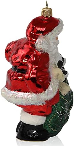 Edição limitada Kurt Adler Santa com Ornamento Freny Friends - Acessório de árvore de Natal soprada à mão para alegria de