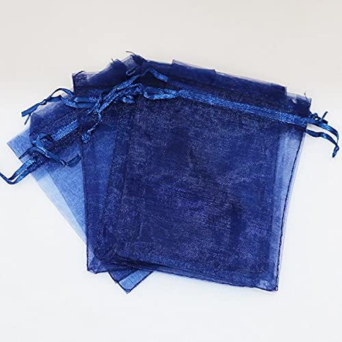 JWSQMC Sacos de presente de organza de 4x6 polegadas com cordão para jóias, doces, conjunto de 50 saqueta azul da