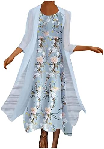Vestidos de primavera e verão da Fragarn New, feminino, impressão de moda feminina de pescoço O-Long Longa Longa Duas peças