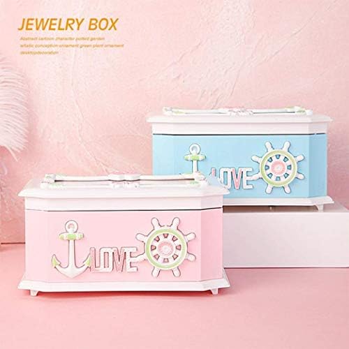 Caixas musicais com caixa de organizador de armazenamento de jóias de espelho com bancada de música giratória para crianças clockworks, rosa