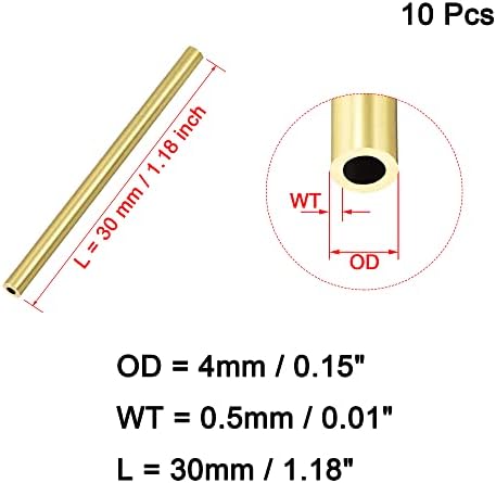 Osowin [10 PCs] Tubo redondo de latão de 30 mm de comprimento 4mm od0,5 mm espessura da parede, tubulação de tubo reto de cobre sem
