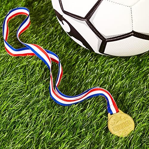 Juvale 12 Pack Gold Gold Participation Medal Awards para concursos com fita de pescoço para esportes, competições, torneios,