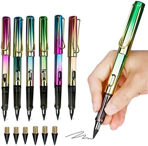 6 PCs Infinity Pencil 6 PCs Nibs substituíveis, caneta sem tinta, lápis infinito com borracha pode substituir até 100 lápis lápis eternos por borracha, lápis sem tinta eterna com borracha