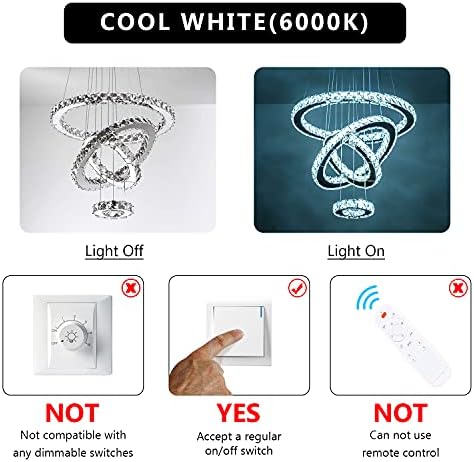 Yusiye Modern Crystal Candelier Contemporâneo 4-rings Luz pendente LED 17,3 +13,4 +9.4 +5.5 Fixtuer de luz de teto pendente ajustável para sala de estar, quarto, sala de jantar 6000k White Cool White