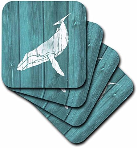3drose jubarte estêncil de baleia em tinta branca desbotada sobre teal - não madeira real - montanhas -russas macias, conjunto de 8