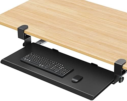 Bandeja de teclado woka sob a mesa ergonômica 26 x12 suporte do mouse, retire o sistema de montagem de grampos robusto, plataforma de teclado de teclado de computador para a plataforma de gaveta de teclado para digitação, preto