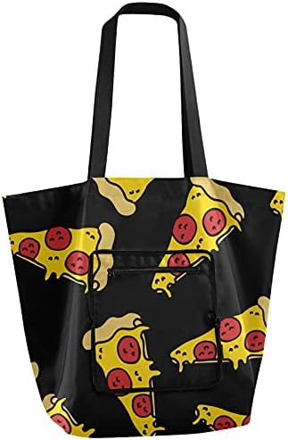 ALAZA Amarelo Pizza Food Doodle Black Waterspert Imperperpecto Sacos de compras dobráveis
