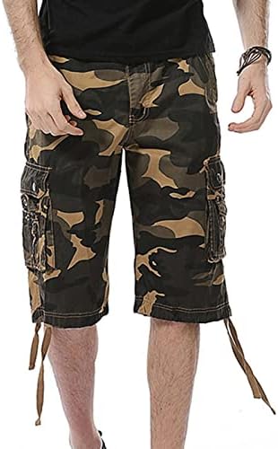 Homens descontraídos de carga de camuflagem de ajuste de camuflagem de camuflagem multi -bolsos ao ar livre calças curtas curtas