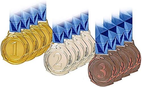 Medalhas de metal de tamanho grande de 12 PCs, medalhas de prêmios de bronze de prata dourado com vasia com fita de pescoço em