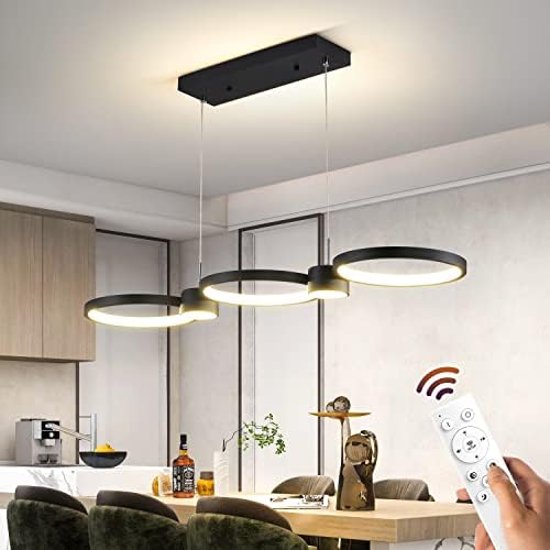 Luz de lustre de LED moderno diminuído de 54W com controle remoto, luminária de pendente de LED moderno sobre mesa de cozinha, luminária