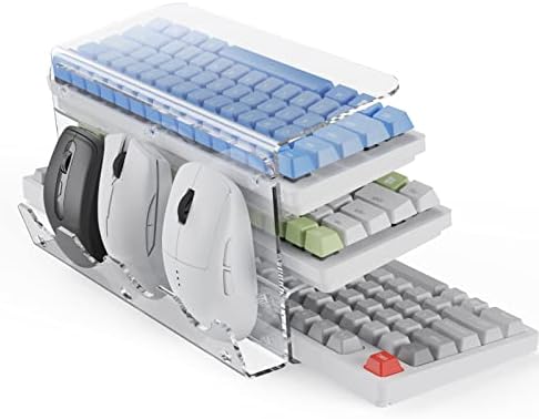 Rack de armazenamento do mouse do teclado acrílico, suporte para teclado Yikola de três camadas, suporte de suporte de quadro acrílico, suporte para teclado de teclado para jogos para o teclado do teclado do mouse organizador de mesa