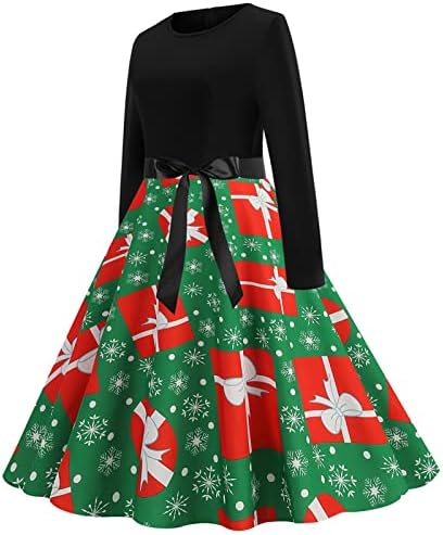 Vestidos de Natal vintage para mulheres 2022, vestidos de natal femininos VINTAGE VINTAGE DE MANAGEM LONGA ETANTE PROM VESTIDO