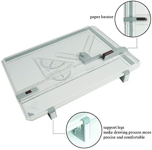 Jiloffice A3 Placa de desenho, tabela de desenho de múltiplas funções leves com ângulo de sistema de medição ajustável