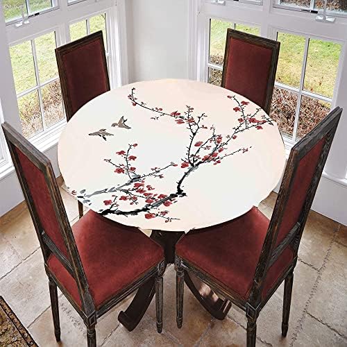 Toleta de mesa redonda impressionista com borda elástica, pintura floral com buquê colorido de flores em vaso, adequado para mesas de jantar, festas de autoatendimento e acampamento, adequado para mesa de 24 , cerceta vermelha