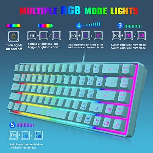 Teclado de jogos de membrana de 60% de Snpurdiri, teclado pequeno com fio RGB Compact, forte sensação mecânica para jogadores PC/Mac,