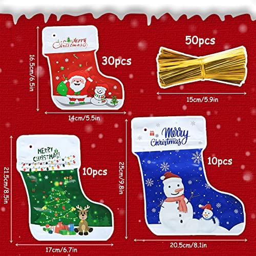 Geluode Sacos de meias de Natal 50 pacote 50, sacolas de Natal personalizadas, 3 tamanhos de meias de natal