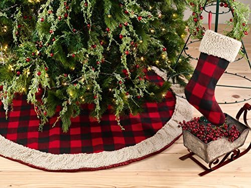 Fenco Styles Buffalo Plaid com Sherpa Cuff Christmas Stocking 10 x 18 polegadas - meia vermelha para casa, árvore de Natal,