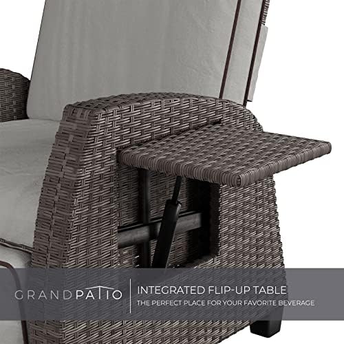 Grand Patio Indoor & Outdoor Moor Reclinner Pe Wicker com mesa Flip Push Back Reclining Lounge Chair, Griege