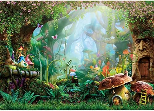 SeekPro 5x3ft Spring Enchanted Florest Photo Background Fairy Tale Magic Big Tree Tree Mushroom Princesa Girl Birthday