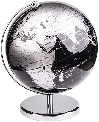 Exerz 10 Globo World Black - Arco de aço inoxidável e base - Decoração educacional/geográfica/moderna da área de trabalho