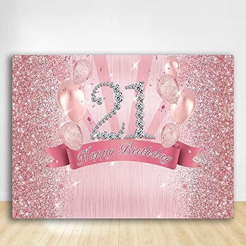 Crefelimas glitter rosa feliz 21º aniversário diamantes doces 21 pano de fundo de vinte primeiro aniversário de festas de festas mesa de bolo garotas seus adereços de fotografia rosa