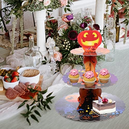 Exibição de mesa de sobremesa de hemotão Conjunto de 4 PCs Halloween Paper Cupcake Stand Cake Bolo Pumpkin 3 Sobessert Stand Stand Decorativa Bandejas de bandejas de pastelaria para bolo de frutas decoração