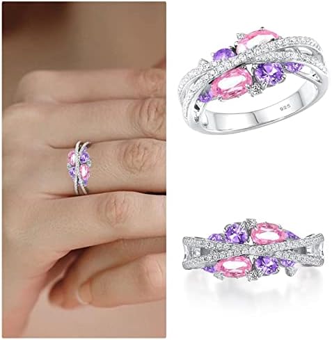 Yistu boho anéis para mulheres anel rosa anel retro criativo novo x em forma de zircão azul oco em forma de zircão