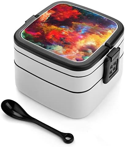 Belas cores de arco -íris engraçadas tudo em um recipiente de almoço de caixa bento com colher para viagens de trabalho piquenique
