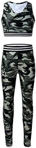 AGOKY Youth Teens Girls Duas peças Tracksuit atlético Camoufage Camisole Tops com calças de leggings Activewear