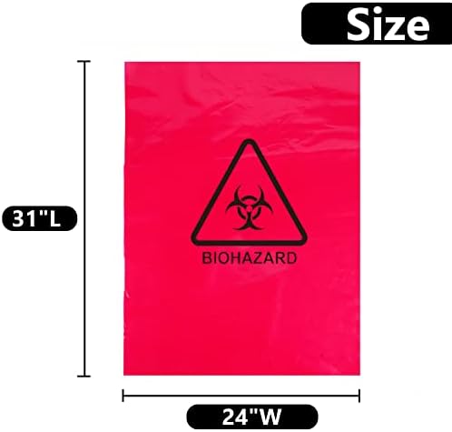 Sacos de resíduos biológicos - bolsa de segurança descartável, autoclavável, resistente à punção, capacidade de 20 gal, 1,77 mil, 45 mircon, 24 x 31