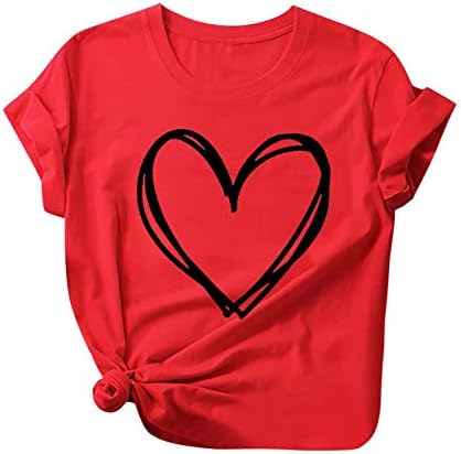 Camiseta casual de verão para mulheres corações Imprima blusas soltas Faixa Crewneck Camiseta de manga curta Tops 2023 camisas