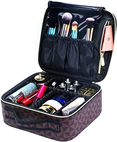 Trem de maquiagem de viagem Maquiagem de maquiagem Cosmética Organizador de casos de artista portátil Bag de armazenamento com divisores ajustáveis ​​para escovas de maquiagem de cosméticos Acessórios digitais de joalheria