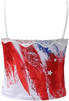 4 de julho Tops de colheita para mulheres casuais verão sexy mangas cami t-shirt EUA bandeira estrela camisas listradas tanques cortados