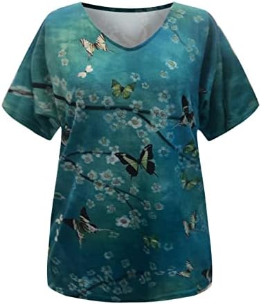 Camisa de verão para mulheres moda estampa floral com manga curta camiseta tops soltos fit v pescoço túnica camisetas multicoloridas
