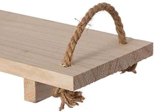 Placa de servir de bandeja retangular de madeira natural decorativa com alças de corda