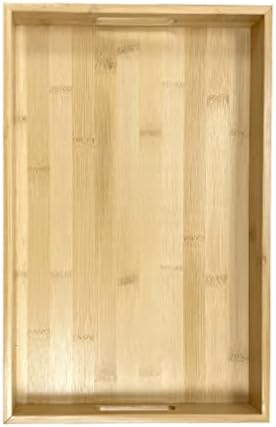 Presentes criativos Internationl Bamboo Bandeja de porção retangular, bordas elevadas, alças, 15 x 9,75 x 1,5