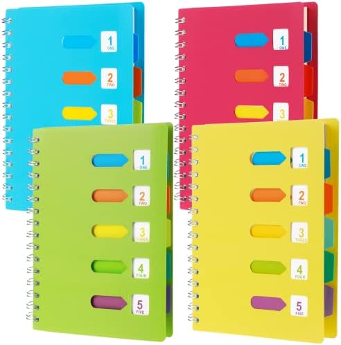 4 Pacote notebook Spiral 5 Caderno de disciplina A5 Revistas alinhadas com cadernos de divisores coloridos com guias