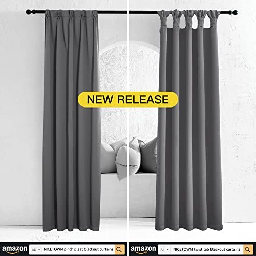 Painéis de cortina de blecaute cinza Nicetown para quarto, cortinas de blecaute superior com isolamento térmico para