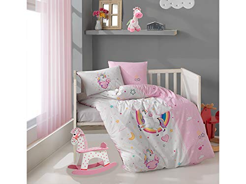algodão de cama para bebês unicórnio berçário com cama de bebê, cama de berço para meninas, capa de edredão com edredom, 5 peças