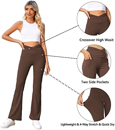 Calça de ioga de bootcut de zdrfka crossover crossover altas calças de cintura alongam leggings com bolsos