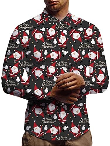 ZDDO 2022 Novo Christmas Mens Button Down Designer Cirtas, 3D Funny Xmas Santa Claus Snowflake Print Hawaiian Dress Shirt