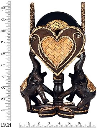 Par de elefantes Aeravida segurando um conjunto de coração de 6 coants de decoração de cozinha | Coaster de madeira decorativa
