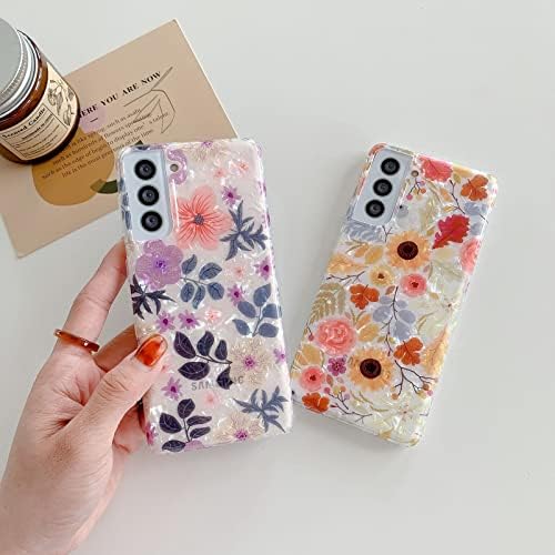 Eiyikof Compatível com Samsung Galaxy S22 Ultra Caso Padrão de flor roxa fofa para mulheres meninas, TPU de choque TPU Caso floral