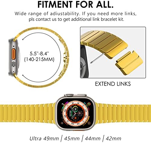 Fullife Compatível com Apple Watch Ultra Band 49mm 45mm 44mm 42mm, pulseira de link de metal em aço inoxidável com fecho de borboleta
